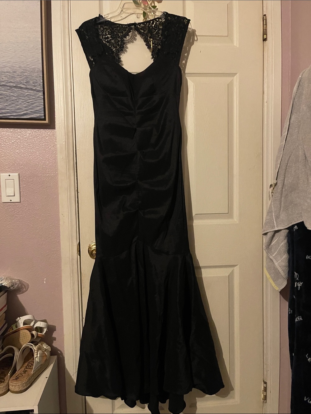 Black Lace-Back Maxi Dress with Flared Hem